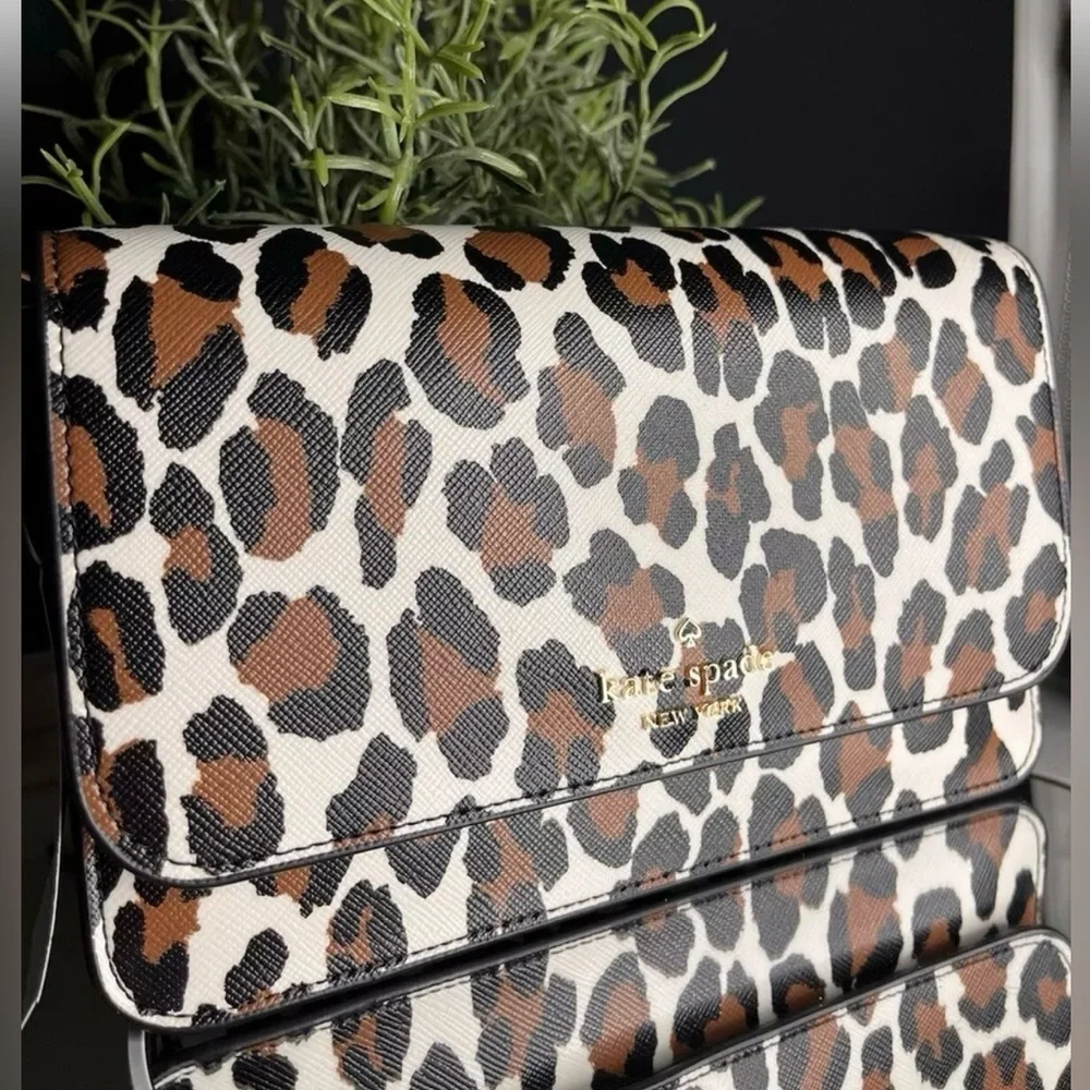 Kate Spade Madison Leopard Flap Crossbody Saffiano NWT